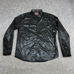 Consequence Shirt Mens XL Black Tonal Paisley Foil Dress Long Sleeve Party Club